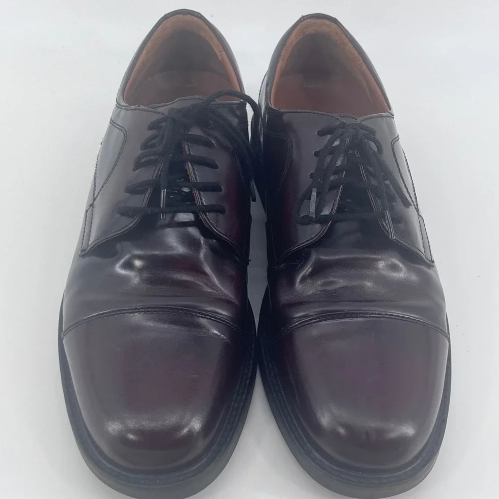 Johnston & Murphy Mens Burgundy Leather Cap Toe Derby Shoes 020-1253 8.5W